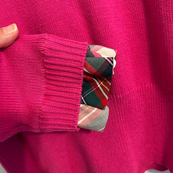 Crown & Ivy Women's Pink Sweater Plaid Collar & Cuffs‎ Layered Look Size L - Picture 3 of 8
